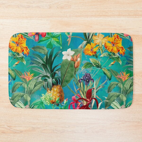 Item preview, Trendy tropical foliage exotic floral pattern, leaves and flowers tropical pattern, botanical illustration, turquoise green floral illustration   designed and sold by ZeinabTaha.