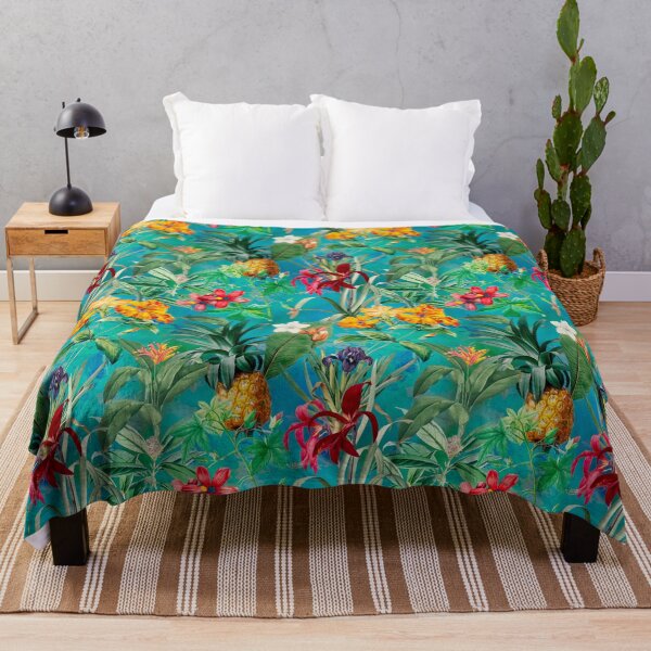 Item preview, Trendy tropical foliage exotic floral pattern, leaves and flowers tropical pattern, botanical illustration, turquoise green floral illustration   designed and sold by ZeinabTaha.