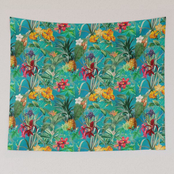 Artikelvorschau, Trendy tropisches Laub exotisches Blumenmuster, Blätter und Blumen tropisches Muster, botanische Illustration, türkisgrüne Blumenillustration entworfen und verkauft von ZeinabTaha.