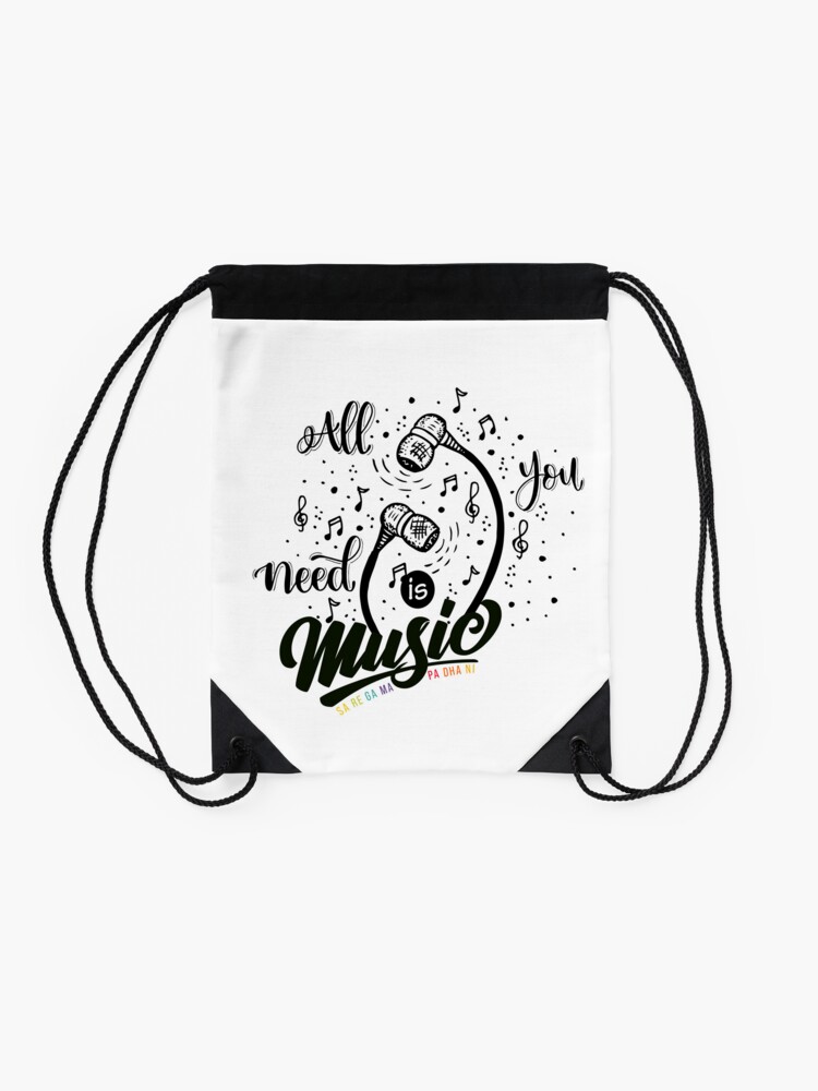 Thumbnail 2 of 3, Drawstring Bag, All you need is Music designed and sold by DesiBoli.