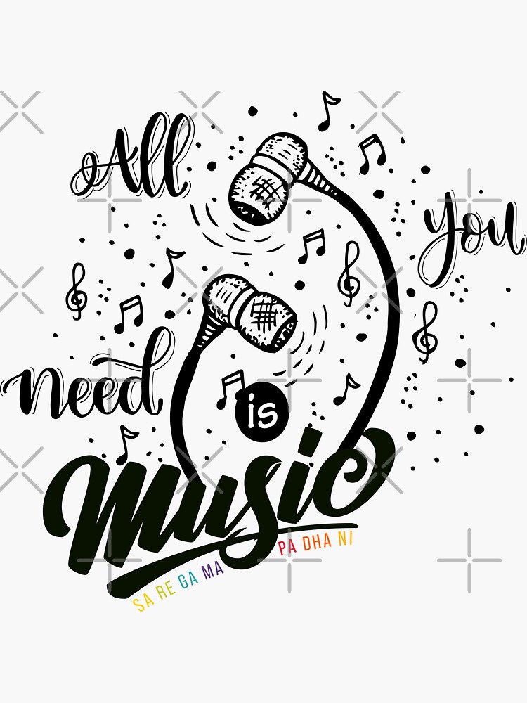 Thumbnail 3 of 3, Sticker, All you need is Music designed and sold by DesiBoli.