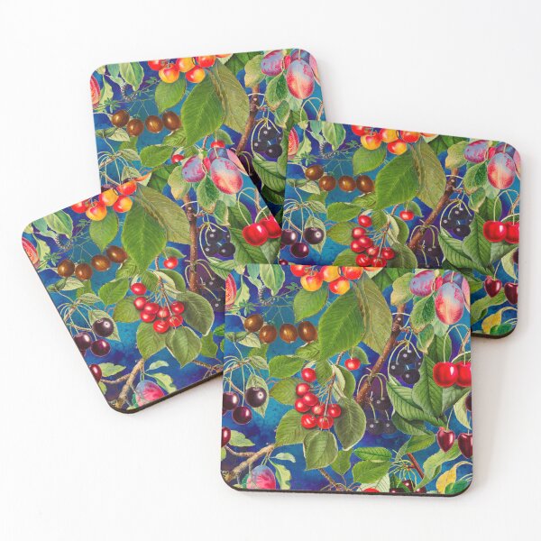 Item preview,  Exotic tropical floral leaves and fruits, botanical pattern, tropical plants, dark blue fruit pattern designed and sold by ZeinabTaha.