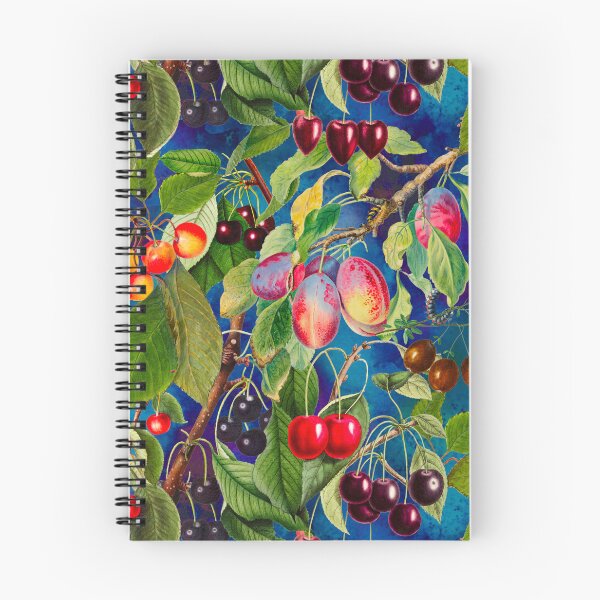 Item preview,  Exotic tropical floral leaves and fruits, botanical pattern, tropical plants, dark blue fruit pattern designed and sold by ZeinabTaha.