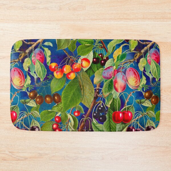 Item preview,  Exotic tropical floral leaves and fruits, botanical pattern, tropical plants, dark blue fruit pattern designed and sold by ZeinabTaha.