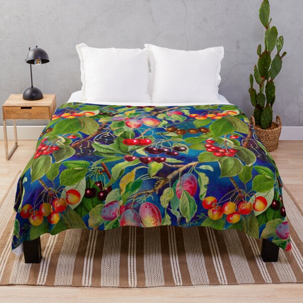 Item preview, Exotic tropical floral leaves and fruits, botanical pattern, tropical plants, dark blue fruit pattern designed and sold by ZeinabTaha.