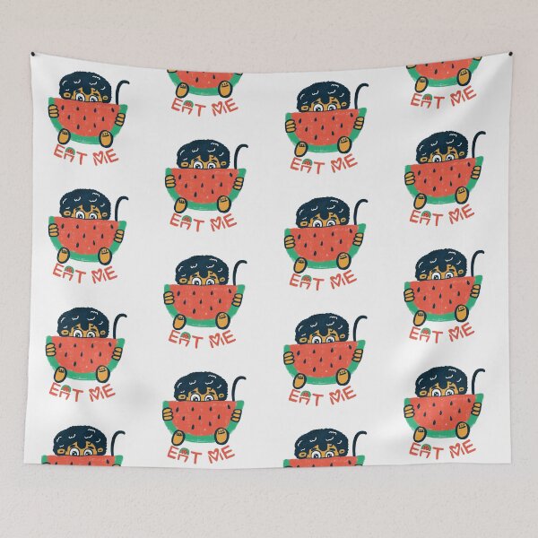 Item preview, Cute lion monkey baby eating watermelon- eat me hand drawn designed and sold by Orpaz Harush.