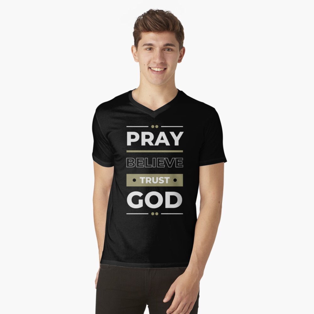 Pray Wait Trust God Has A Plan Tri- Blend V-Neck T-Shirt – Natural
