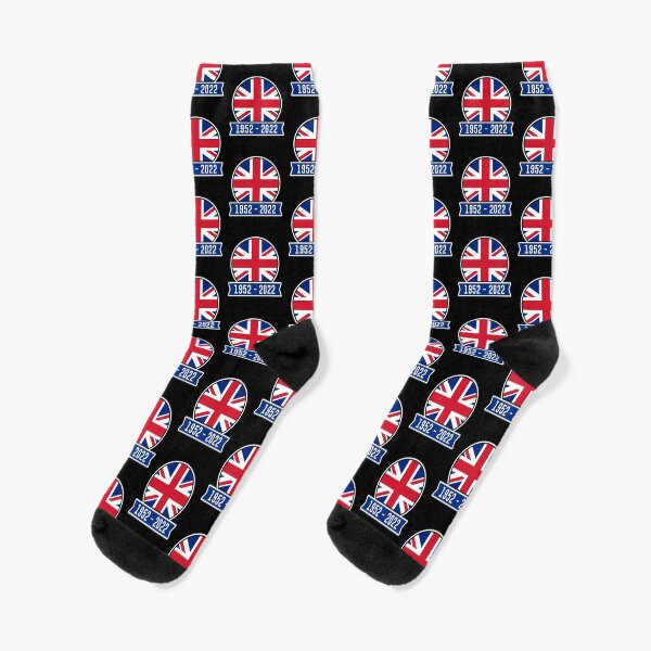 "1952 to 2022 Queen's Platinum Jubilee British Union Jack" Socks for