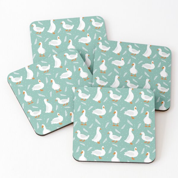 Item preview, White Pekin Ducks with feathers and dots repeat pattern designed and sold by NattyDesigns.