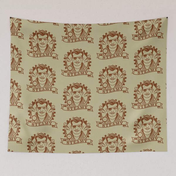 Item preview, Steamy Steampunk Man With Gears, Eyepatch, and Curly Mustache Design designed and sold by SteamParliament.