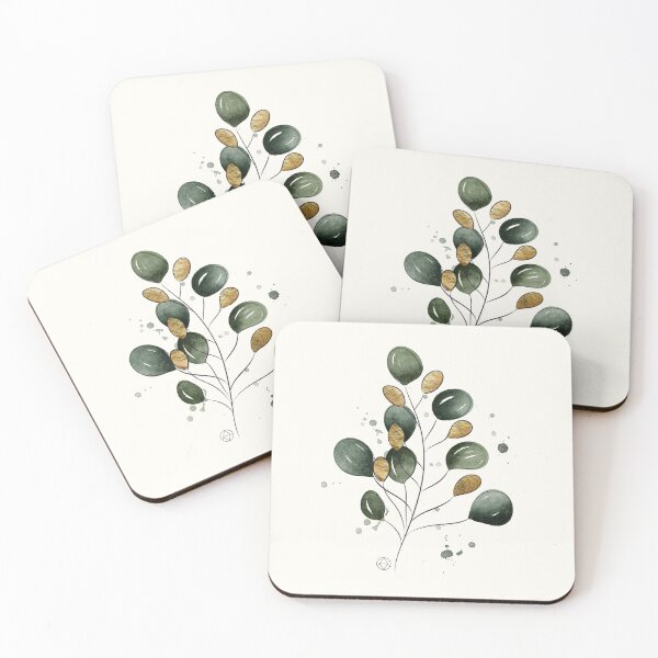 Item preview, Eucalyptus branch floral watercolor with golden leaves designed and sold by Milamara.
