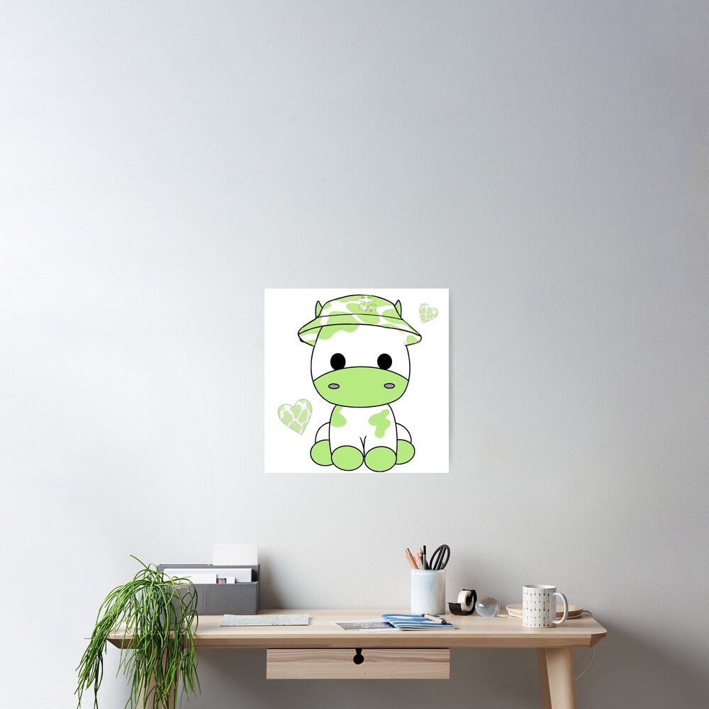 Cute cow, green cow, kawaii cow  Photographic Print for Sale by CastiloART