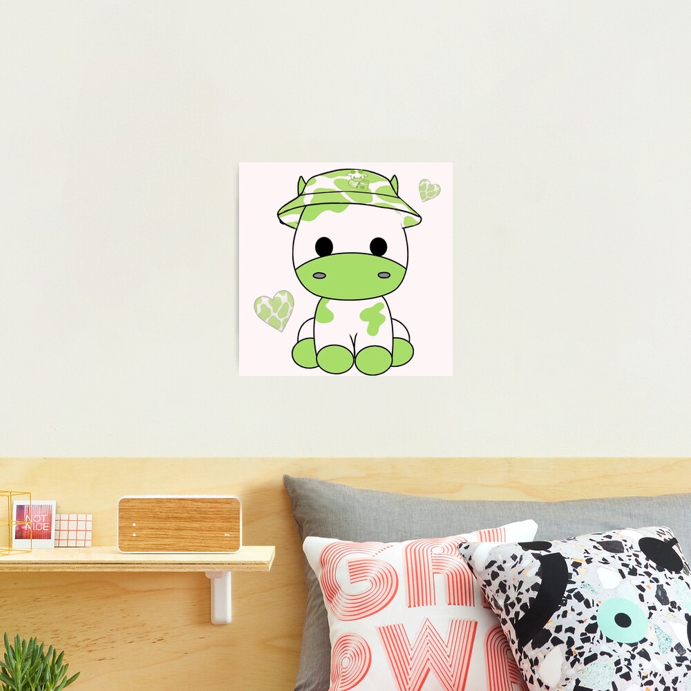 Cute cow, green cow, kawaii cow  Photographic Print for Sale by CastiloART