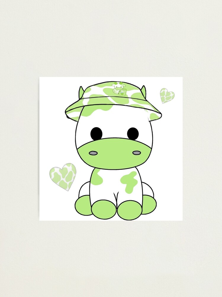 Cute cow, green cow, kawaii cow  Photographic Print for Sale by CastiloART