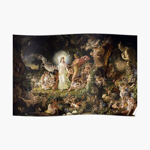 The Quarrel of Oberon and Titania by Sir Joseph Noel Paton, Quarrel of Oberon, Joseph, Noel, Paton, Painting, Color Fixed, Retouched Poster