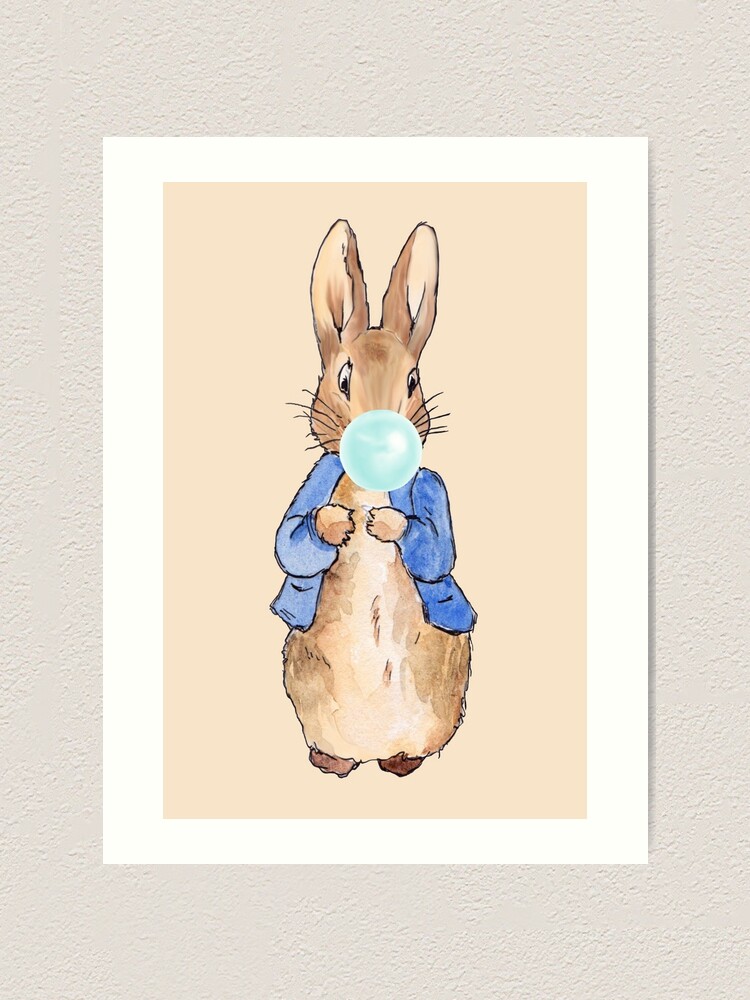 Peter the Rabbit Blowing a Blue Bubble gum | Art Print