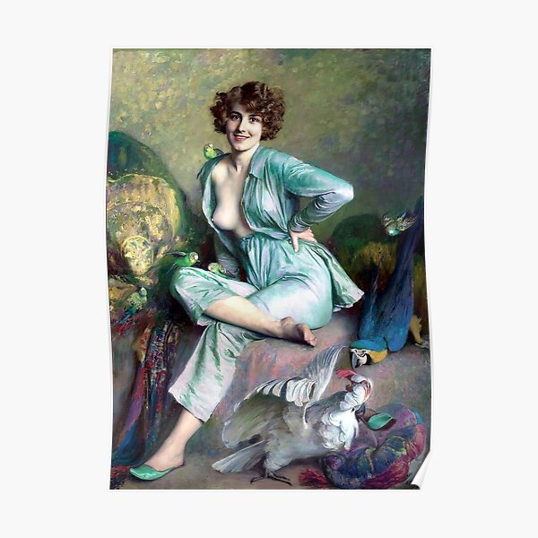 The Familiar Birds by Émile Friant, Familiar, Birds, Emile, Friant, Classic, Painting, Color Fixed, Retouched Poster