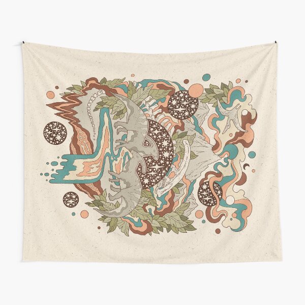 Lost Portal: Parasaurolophus | Retro Rainbow Palette | Dinosaur Science Fiction Art Tapestry