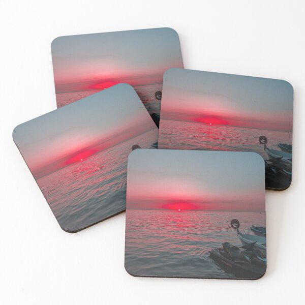Item preview, Red Sunset from the ocean & black jetski  designed and sold by anisbbmbrush.