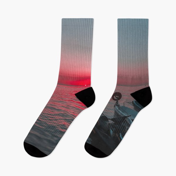 Item preview, Red Sunset from the ocean & black jetski  designed and sold by anisbbmbrush.