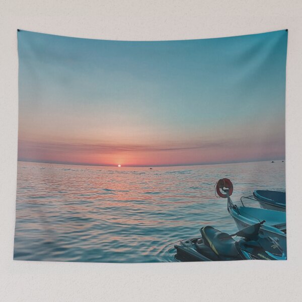Item preview, Yellow  Sunset from the ocean & black jetski  designed and sold by anisbbmbrush.
