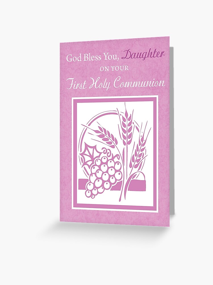 Carte De Vœux Fille Premiere Carte De Communion Rose Par Sandrarose Redbubble