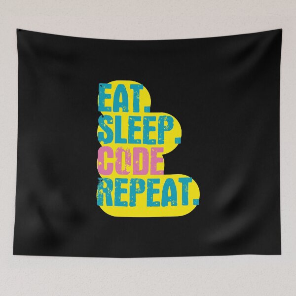 Aperçu de l'œuvre Eat Sleep Code Repeat - Satire de typographie drôle de couleurs rétro vintage créée et vendue par FunnyHomeQuotes.