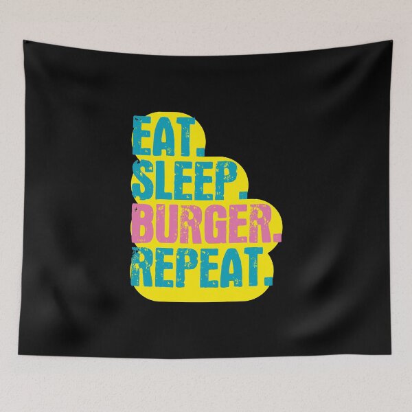 Item preview, Eat Sleep Burger Repeat - Funny Retro Vintage Colors Typography Satire designed and sold by FunnyHomeQuotes.