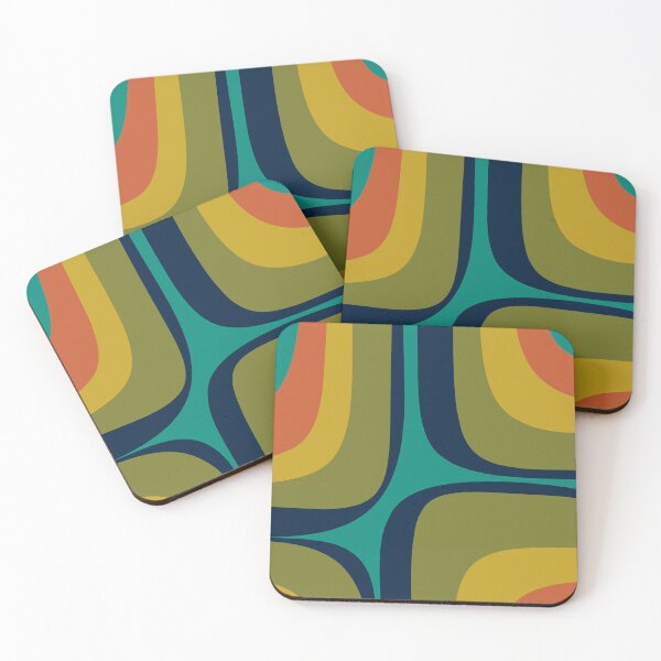 Item preview, Retro Groove Pattern in Midcentury Modern Teal Blue Olive Green Mustard Orange designed and sold by kierkegaard.