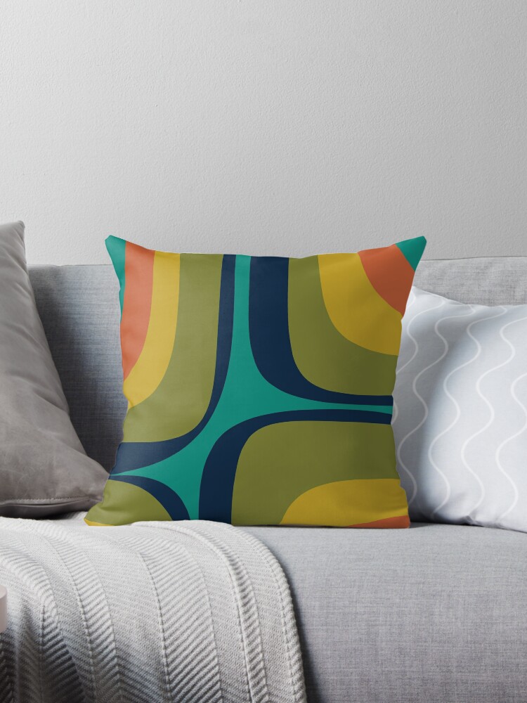 Zig Zag Multi Color Pattern Hot Pink Orange Teal Gold Throw Pillow with Insert  Included Couch Cushion