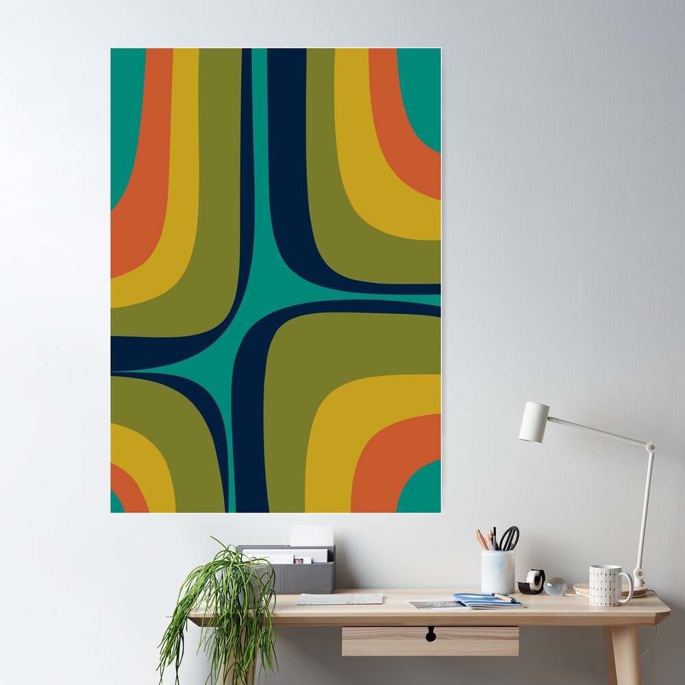 Mid Century Modern Wall Art, Geometric Design in Orange, Teal, Green R –  Mid Century Modern Gal