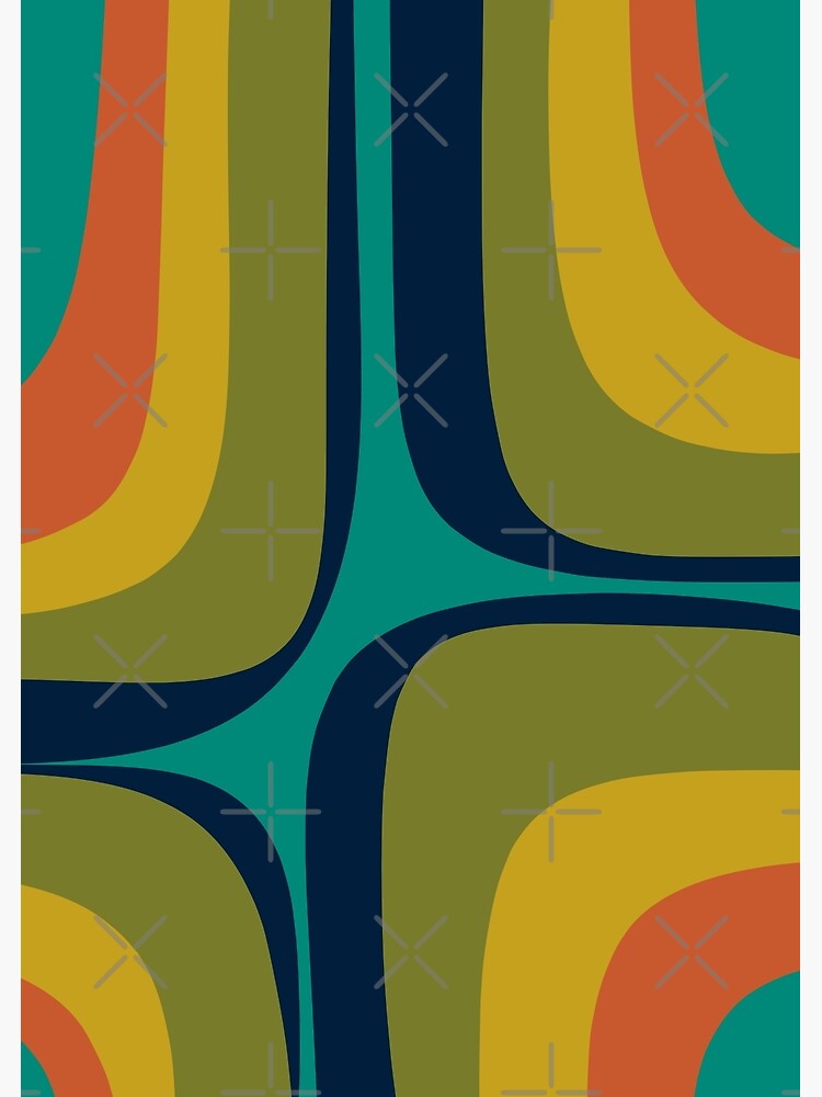 Retro Groove Pattern in Midcentury Modern Teal Blue Olive Green Mustard  Orange Poster for Sale by kierkegaard