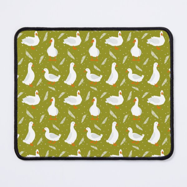 Item preview, White Pekin Ducks with feathers and dots repeat pattern designed and sold by NattyDesigns.