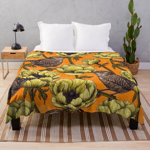 Item preview, Yellow anemone flowers and wrens designed and sold by Katerina Mitkova Kirilova.