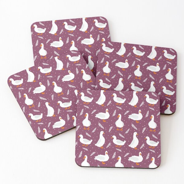 Item preview, White Pekin Ducks with feathers and dots repeat pattern designed and sold by NattyDesigns.