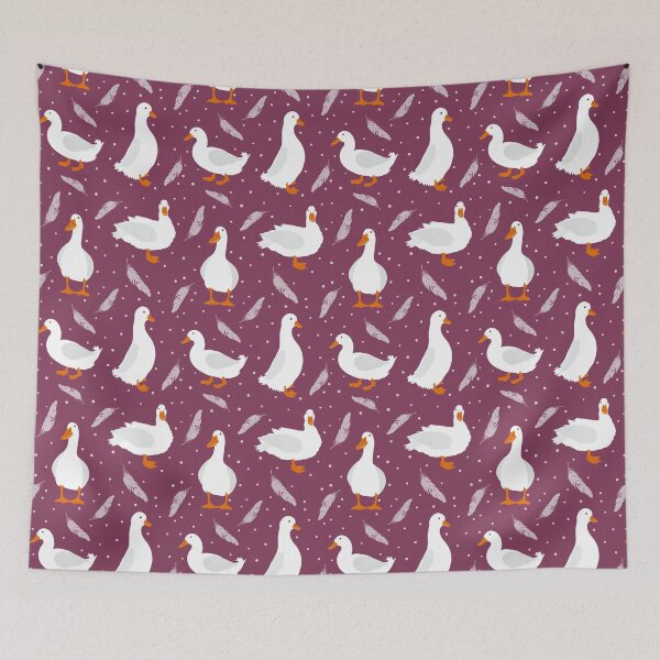 Item preview, White Pekin Ducks with feathers and dots repeat pattern designed and sold by NattyDesigns.
