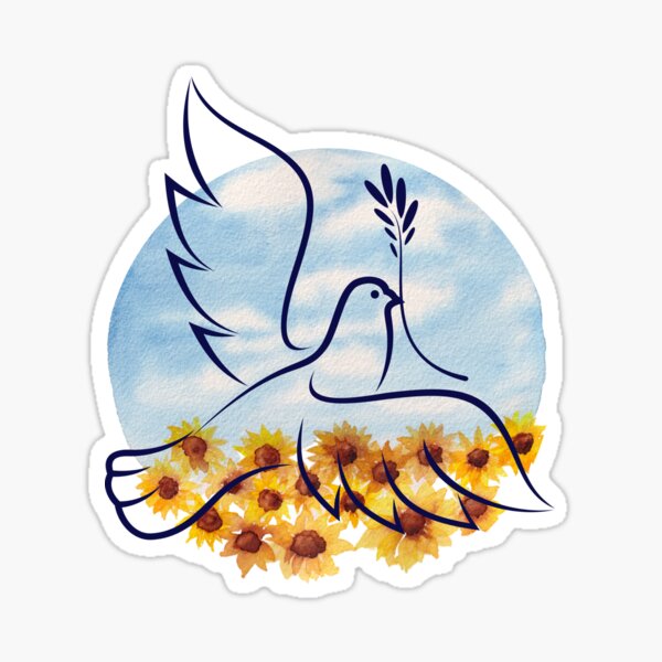 Peace for Ukraine Dove and Sunflowers Sticker