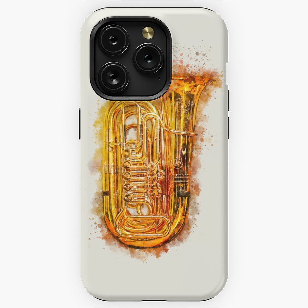 Tuba Shiny Golden Brass Musical Instrument Colorful Watercolor