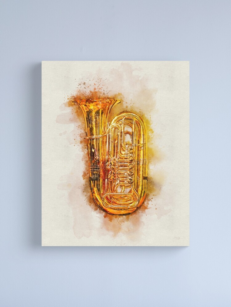 Tuba in Colorful Watercolor - Shiny Golden Brass Musical Instrument by  Andreea Eva Herczegh