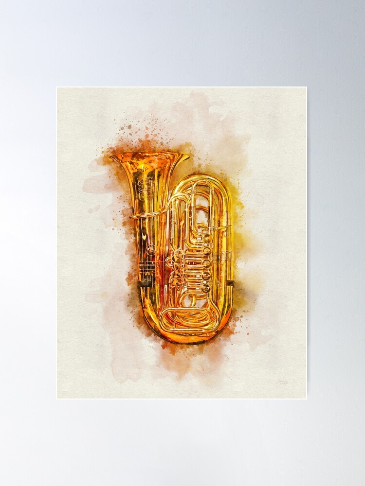 Tuba Shiny Golden Brass Musical Instrument Colorful Watercolor | Poster