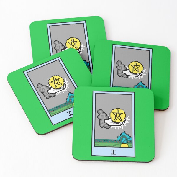 Item preview, Wait, is this pixel art tarot? Green - Minor Arcana 'Ace of Pentacles' (Design for T-shirt, stickers and other accessories) designed and sold by Pixel Waite.
