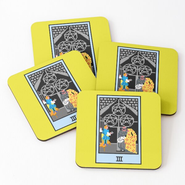 Item preview, Wait, is this pixel art tarot? Yellow - Minor Arcana 'Three of Pentacles' (Design for T-shirt, stickers and other accessories) designed and sold by Pixel Waite.