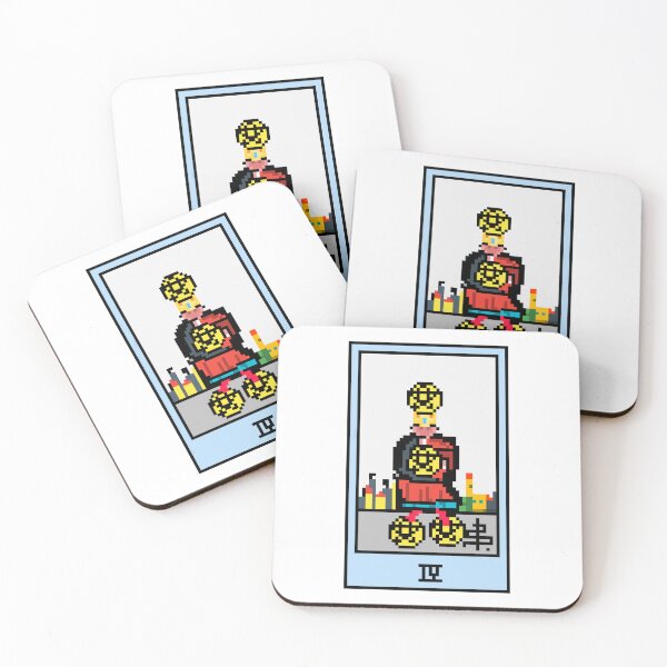 Artikelvorschau, Moment, ist das Pixel-Art-Tarot? Weiß – Minor Arcana „Vier der Pentakel“ (Design für T-Shirt, Aufkleber und andere Accessoires) entworfen und verkauft von Pixel Waite.