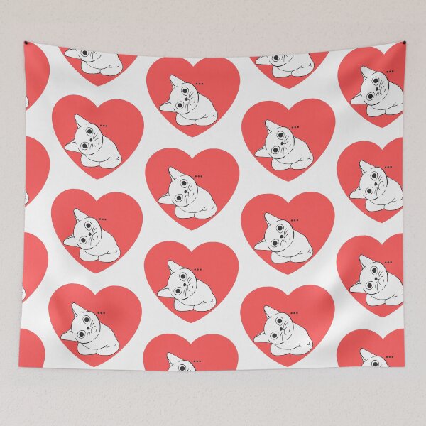 Item preview, White cat with red heart background designed and sold by priyankajustine.