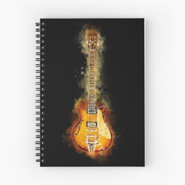 Item preview, Gold Sunburst Semi-Hollow Blues Guitar in Watercolor Splashes designed and sold by Andreea Eva Herczegh.