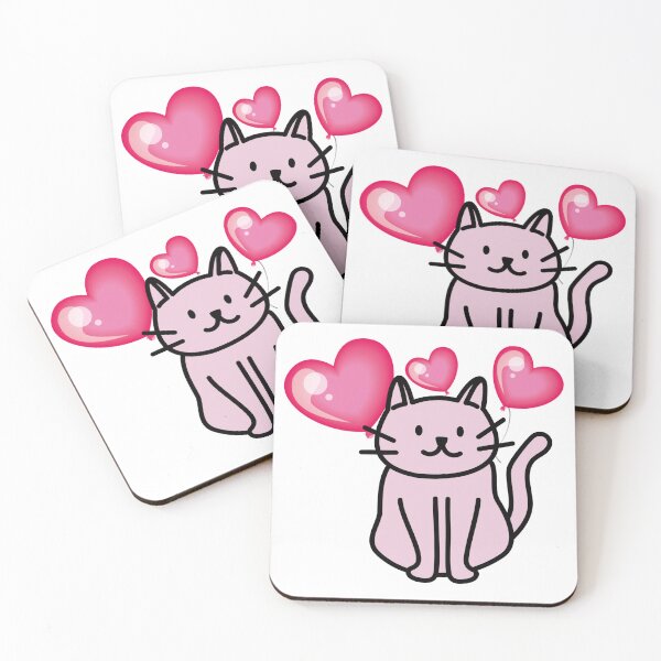 Item preview, Pink cat with heart balloons designed and sold by priyankajustine.