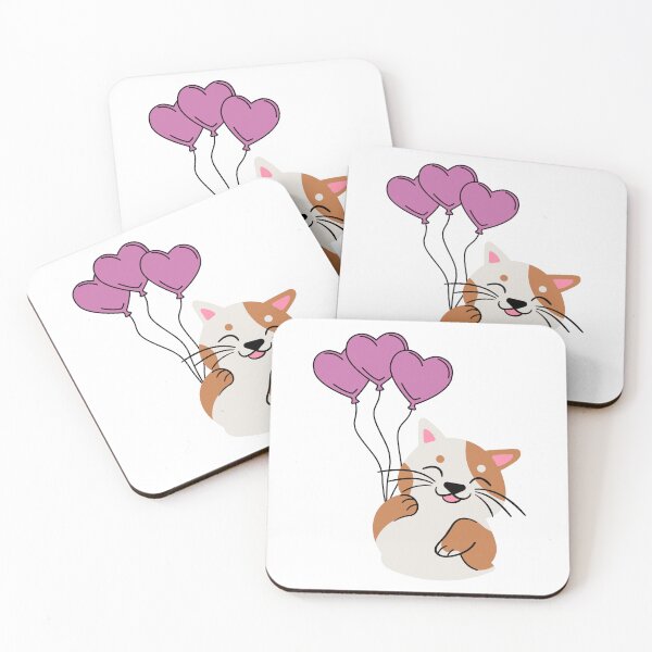 Item preview, Happy cat with pink heart balloons designed and sold by priyankajustine.