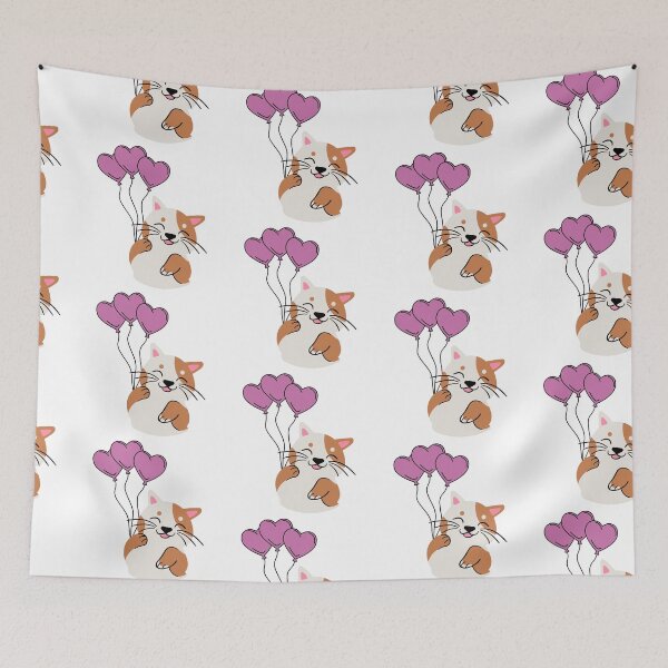Item preview, Happy cat with pink heart balloons designed and sold by priyankajustine.
