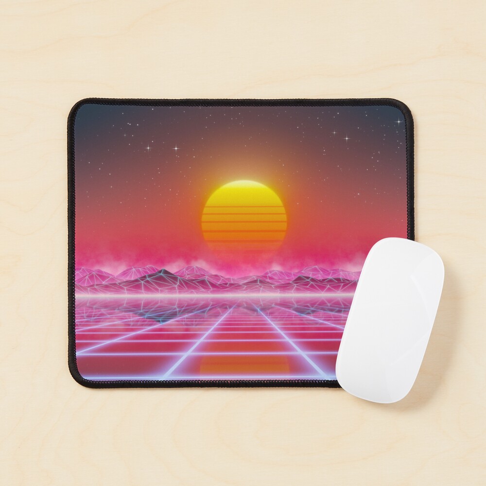 80s retro sun in synthwave landscape (Magenta/Pink) Mouse Pad