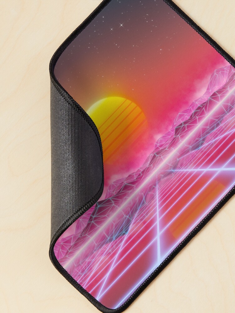 Alternate view of 80s retro sun in synthwave landscape (Magenta/Pink) Mouse Pad